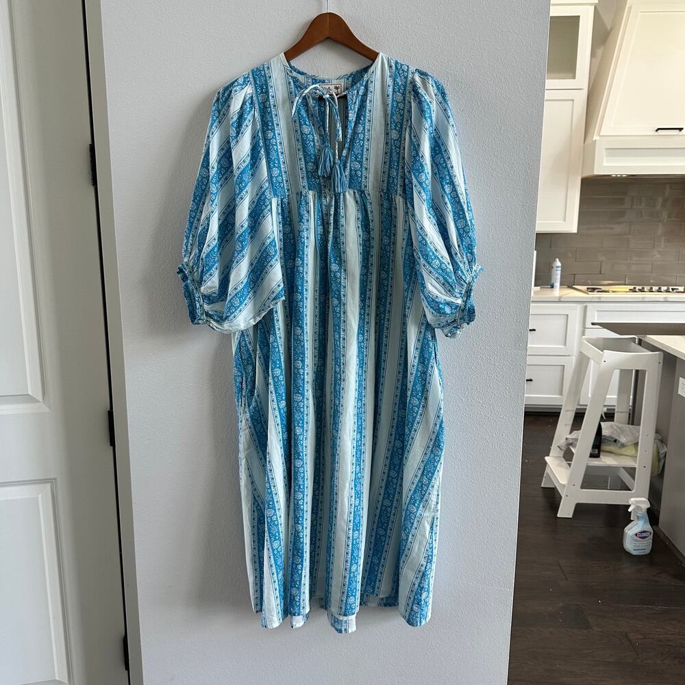 Mille Resort Blue Safron Dress Floral Striped